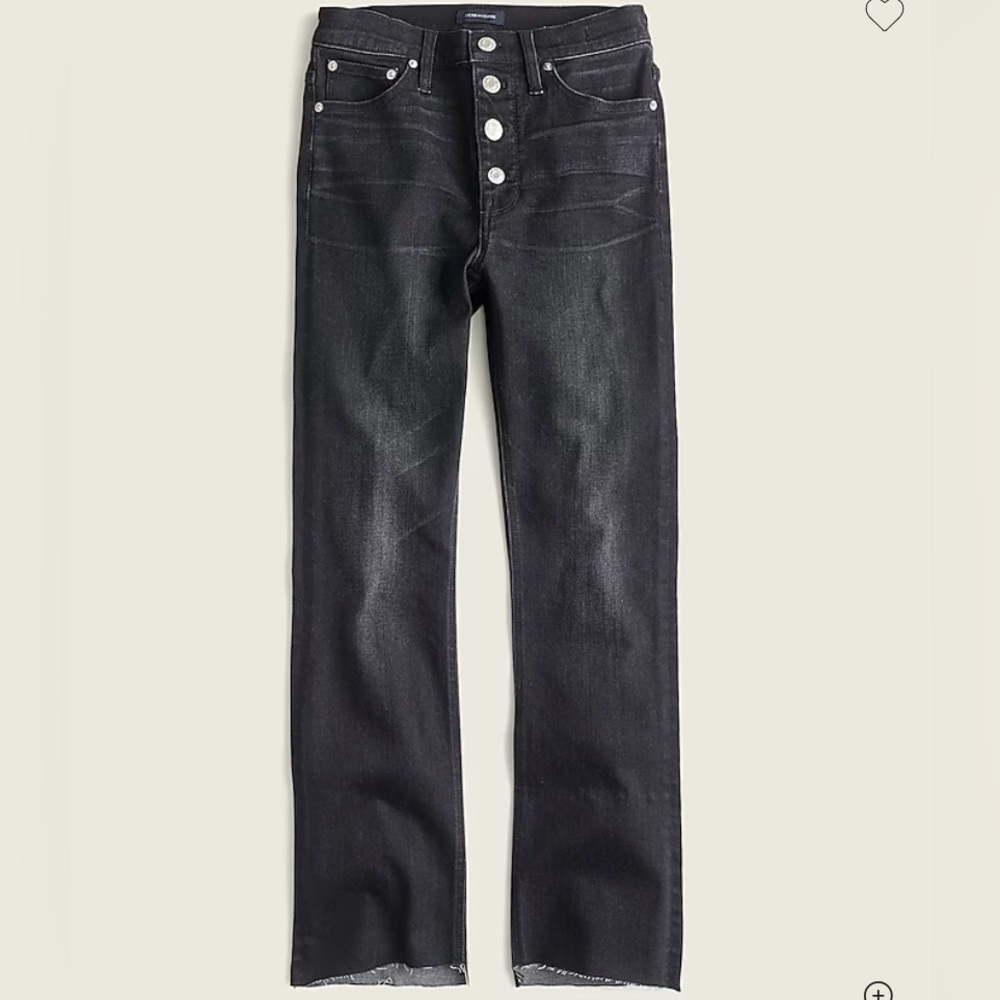 J CREW BILLIE DEMI BOOT CROP JEANS. CHARCOAL SZ 27. RAW HEM/BUTTON FLY. LIKE NEW